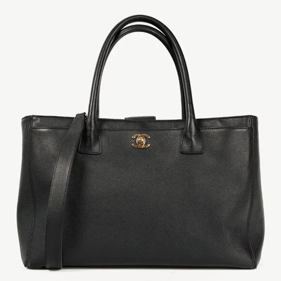 Chanel Cerf Executive Black Leather CC Tote Bag - Picture 1 of 13